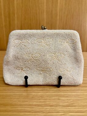 Vintage Beaded Evening Bag - Bow Motif Clutch - Styled by Simon, Made in Japan